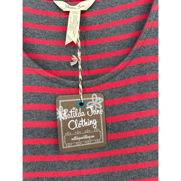 Matilda Jane womens T'WAS THE NIGHT Dress large Red Stripes Tulle Overlay new - Picture 4 of 6